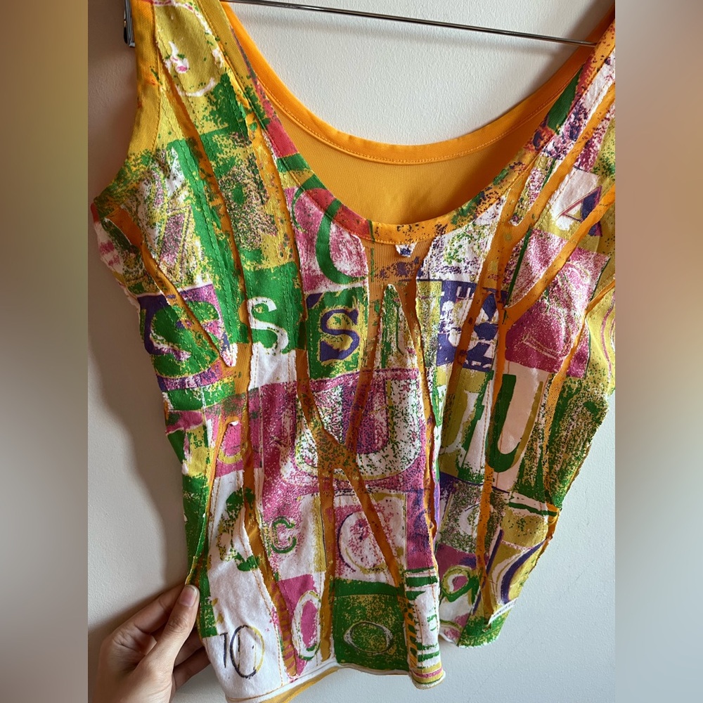 Parasuco Y2K Orange abstract sheer cropped top - Picture 5 of 12